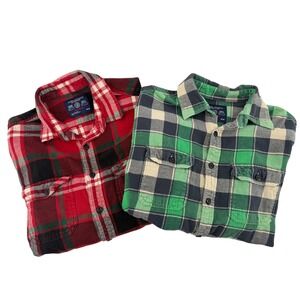 Two American Eagle Outfitters Mens Button Shirt Red Green Plaid Athletic Fit M